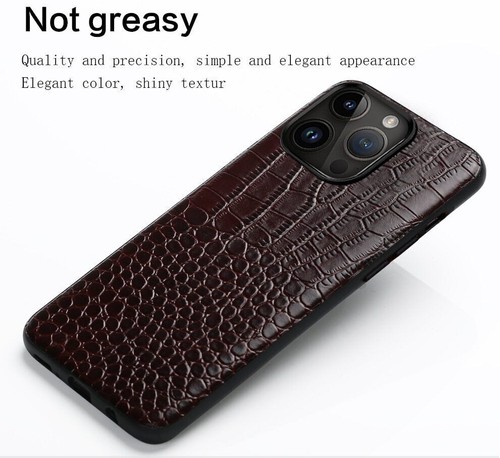 Crocodile Grain Armor Back Cover fr iPhone 17 16 Pro Max 15 Genuine Leather Case - Picture 17 of 26