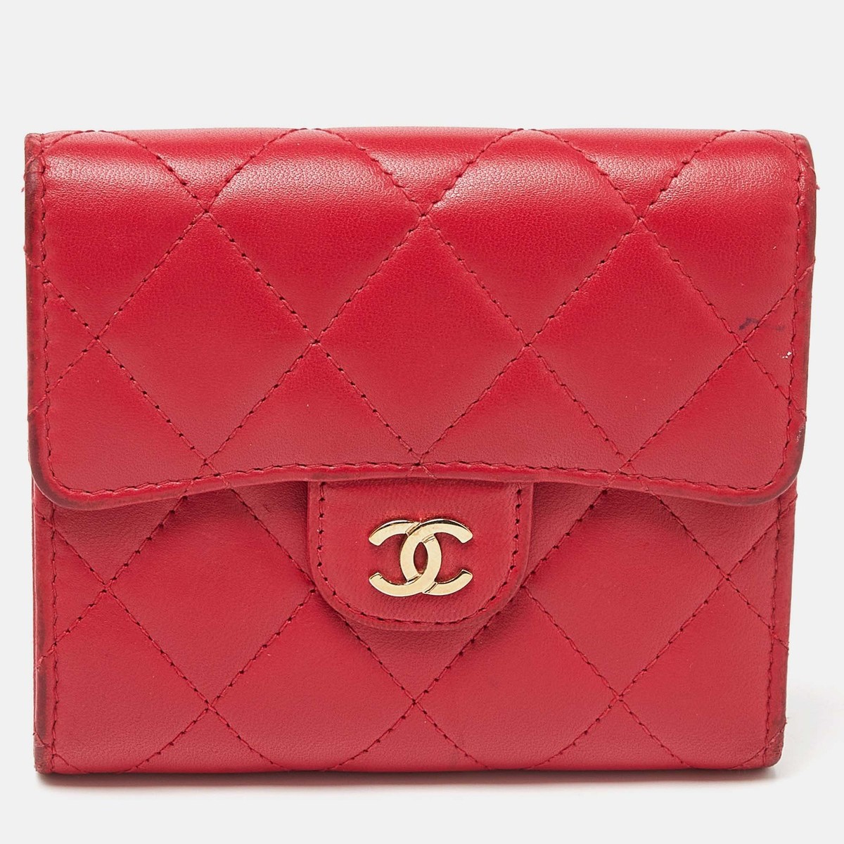Chanel Red Quilted Leather Trifold CC Wallet | eBay