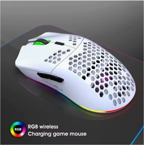 HXSJ T66 Wireless Gaming Mouse 2.4G Lightweight Honeycomb Shell RGB Mice - White - Picture 2 of 7