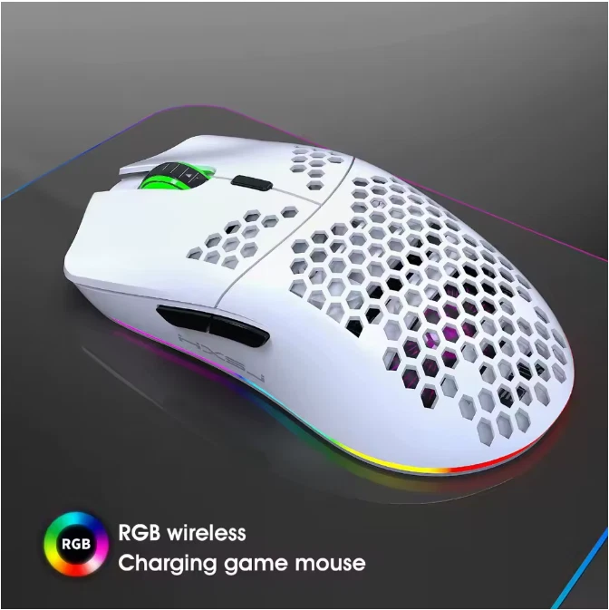 HXSJ T66 Wireless Gaming Mouse 2.4G Lightweight Honeycomb Shell RGB Mice - White - Image 2 of 4