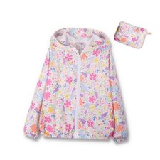 Girls Lightweight Hooded Jacket Kids Water-Resistant Windbreaker Printed