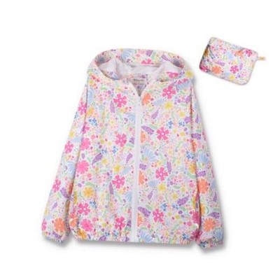 Girls Lightweight Hooded Jacket Kids Water-Resistant Windbreaker Printed