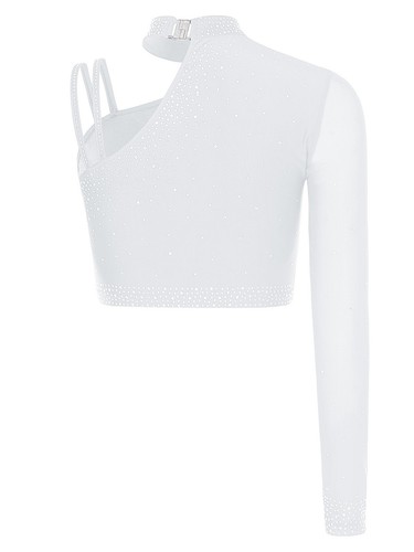 Damen Dancewear Tango bauchfreies Oberteil Langarm Tops Performance glitzernd Recital - Bild 74 von 96