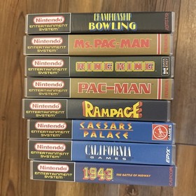 8 Lot NES Custom Game Case 1943 PAC-Man Rampage Bowling Caesars Ring King+ More