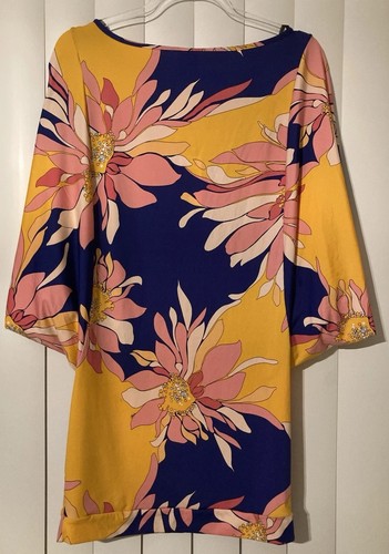 Trina Turk Damen-Tunika mit drapierten Ärmeln Größe Small Oberteil Überwurf marineblau Blumenmuster Strand - Bild 3 von 7