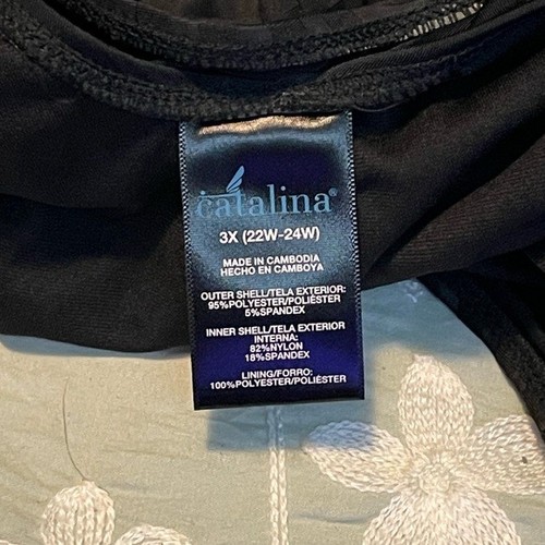 Costume da bagno Catalina nero 1 pezzo 3X nuovo senza etichette | sovrapposizione righe trasparenti e accenti oro - Foto 7 di 7