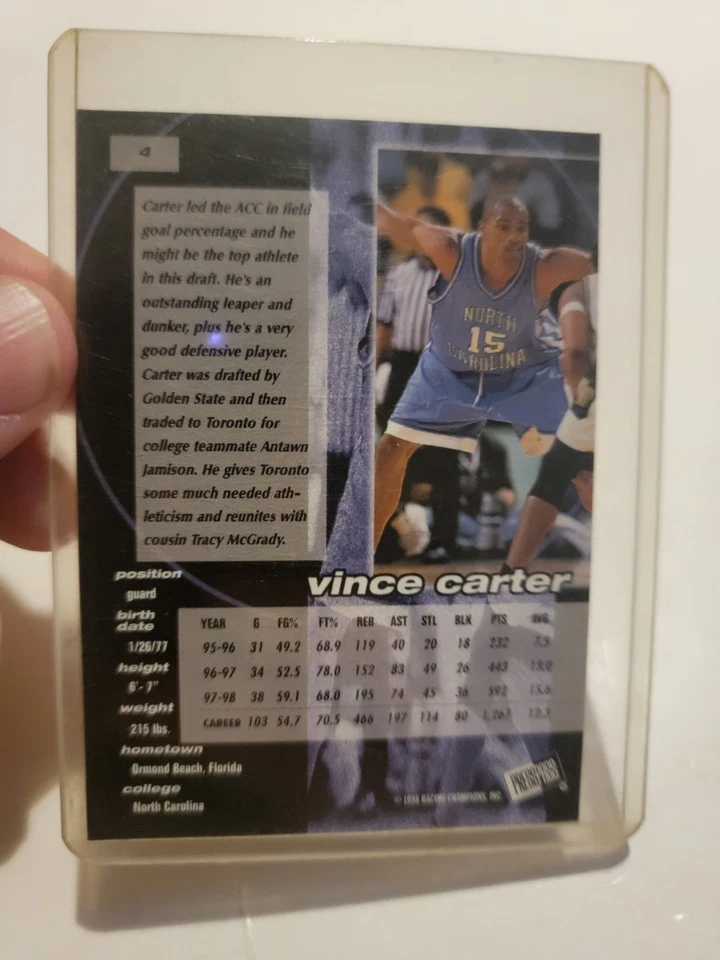 Press Pass Double Threat Vince Carter 1998 radiocontrol novato UNC Tarheels Foto 2 de 2