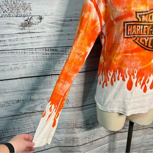 Harley Davidson Flame Paint Langarmshirt 100% Baumwolle Made in USA Y2K Top - Bild 5 von 7