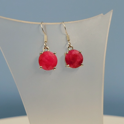 Red Corundum Silver Earrings, Natural Ruby Red Corundum Faceted Gemstones - Video 1 of 1