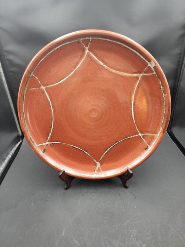 Handmade Decorative Terracotta Brown Serving Plate Dish Glossy Unsigned 14" - Picture 2 of 6