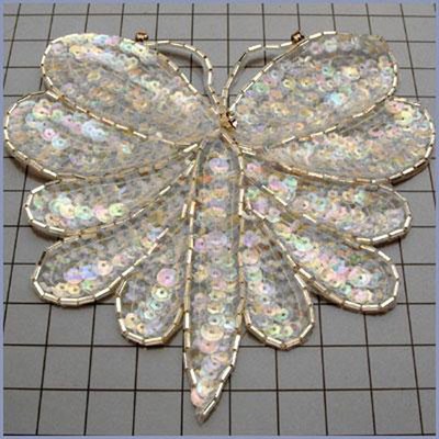 CRYSTAL IRIS AB FLOWER SEQUIN BEADED APPLIQUE 0236-M