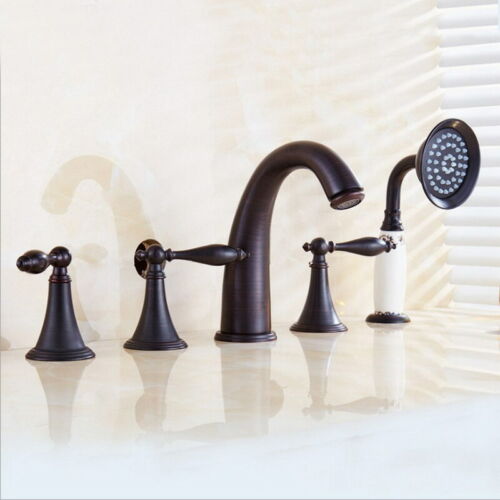 Oil Rubbed Bronze Deck Mount Roman Bathroom Tub Faucet W/ Hand Shower Mixer Taps