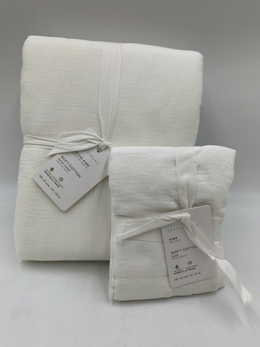 Pottery Barn Soft Cotton King Cal King Duvet Cover w/ 1 King Sham #N207 - Afbeelding 1 van 6
