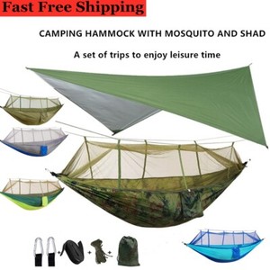 2 Person Camping Hammock Tent Mosquito Net+Waterproof Rainfly Tarp Shelter Cover