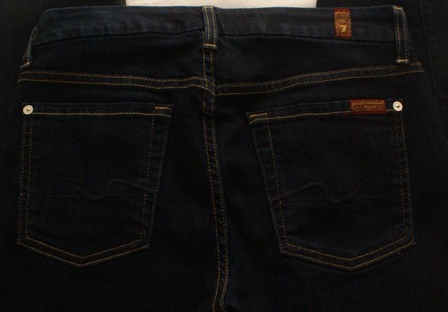 Jeans Seven for all Mankind Kimmie Crop blu scuro denim elasticizzato, taglia 28 (29X26) - Foto 4 di 5