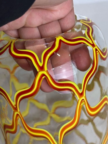 VTG Murano Art Glass Vase Translucent Hand Blown Yellow Orange Lines 13.5” Decor - Picture 4 of 8