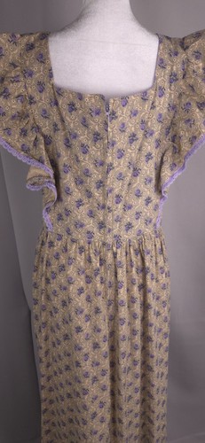 Vtg 60s Handmade Dress Women M Purple Floral Pinafore Jumper Bonnet Pioneer - Picture 9 of 20