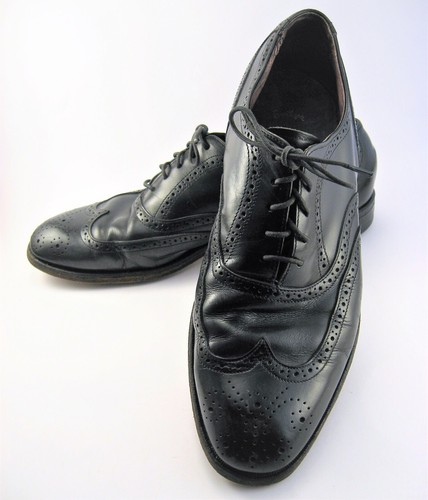 Vtg Sanitized Comfort Plus Mens Wingtip Shoes Size 9.5 D/B Black Leather - Picture 5 of 8