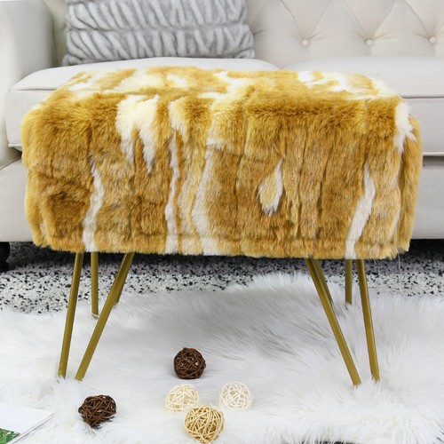 Panca ottomana jacquard pelliccia sintetica poggiapiedi sgabello vanità sedia trucco panca camera da letto - Foto 39 di 94