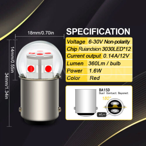 Ruiandsion BA15D LED Vehicle Tail Light Bulb Car Brake Light 6V 12V 24V 3Colours - Foto 4 di 11