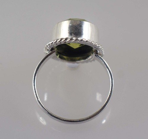 Anello Naturale 15,50 Ct Ovale Verde Oliva Peridoto Gemma Certificato Buona Fortuna Regalo - Foto 7 di 7