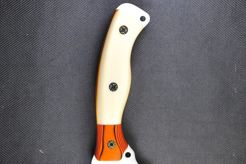 Busse Custom War Train Handcar .165" Satin INFI, G10 G-rexed White Bone Handle - Picture 10 of 13