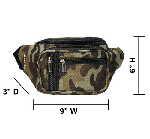 9x6 Uni-Sex Nylon Green Camouflage Fanny Pack Camo Waist Bag Belt Bag - Picture 5 of 5