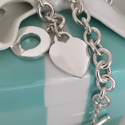 16.5" Tiffany & Co Silver Engravable Blank Heart Tag Toggle Necklace Authentic - Picture 7 of 10