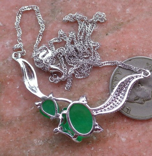 Genuine Green Jade Cabochon Drop 18KGP Cubic Zirconia Fox Mother-child Necklace - Picture 6 of 6