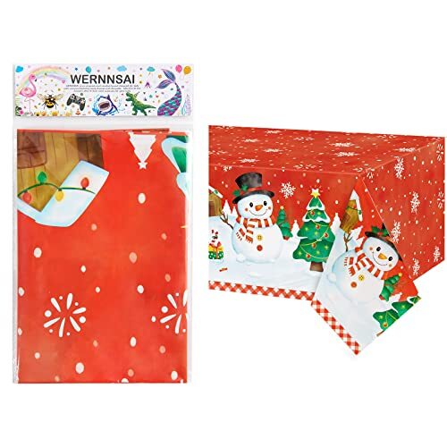 Christmas Tablecloths Plastic 1 Pack 54" X 108" Disposable Plastic Christmas Tab - Picture 7 of 9