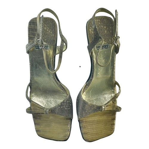 VERSANI Sandals Strappy Slingback Snake Leather Heels Taupe Size 7 1/2 Women's - Picture 4 of 12