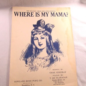 Where-Is-My-Mama-Antique-Sheet-Music-1916-Rare-Large-13-1-2-034-x-10-034-Child-Song