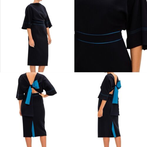 ROKSANDA Size 14 Aus/UK 10 US French Navy & Blue Crepe Mave Bow Back Dress - Picture 3 of 24