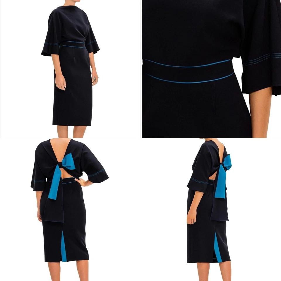 Vestido ROKSANDA Talla 14 Aus/Reino Unido 10 EE. UU. Francés Azul Marino y Crepe Mave Lazo Espalda Foto 3 de 4