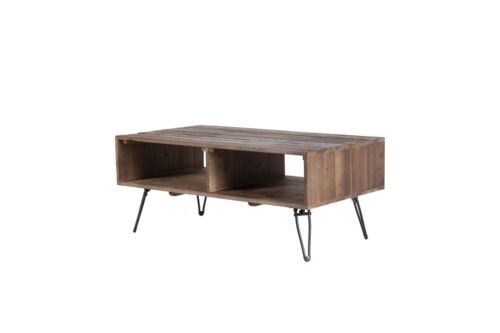 Reclaimed Wood Cocktail Table with Storage, Metal Legs, Foldable - Black/Natural - Picture 3 of 5