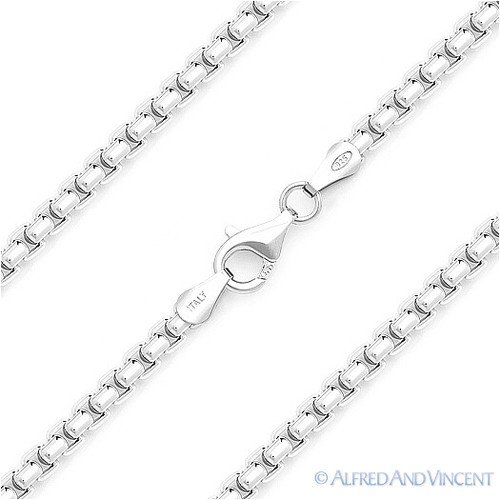 2.6mm Round Box Link Italian Chain Necklace .925 Italy Sterling Silver w Rhodium - Picture 1 of 2