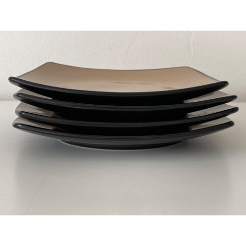 4 Platos de Ensalada Cuadrados Signature Living Negro Taupe Esmalte Reactivo Cerámico Reemplazo - Imagen 8 de 10