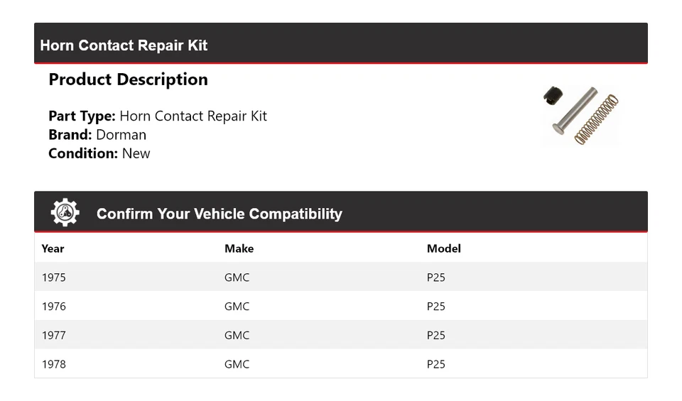 Kit de reparo de contato para 1975-1978 GMC P25 Dorman Horn 1976 1977 - Imagem 2 de 4
