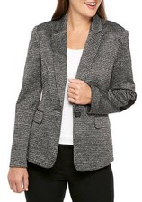 Kasper One Button Houndstooth Jacket With Sleeve Patches Size Uk 20