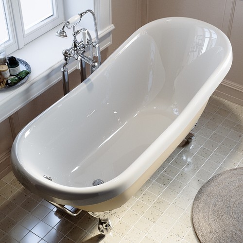 Beige Freestanding Single Ended Roll Top Slipper Bath with BUN/BOWBEI1615/93510 - Picture 2 of 4