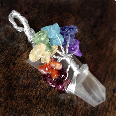 Quartz Crystal 7 Chakra Pendant Wire Wrap Tree Of Life Necklace Handmade Charged - Wire Wrapped Tree Of Life Pendant Quartz Crystal 7 Chakra Pendant Wire Wrap Tree Of Life Necklace Handmade Charged - Wire Wrapped Tree Of Life Pendant