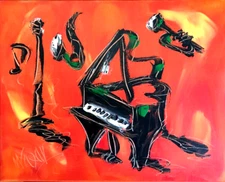 JAZZ  IMPRESSIONIST LARGE ORIGINAL OIL  PAINTING - canvas POP ART MUSIC NEHTR