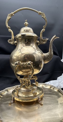 Samovar Made In India W/ Tray, Sugar Bowl No Lid & Creamer - Picture 10 of 17