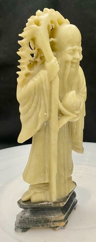 HERMOSA FIGURA DE HOMBRE SABIO PIEDRA JABÓN CHINA TALLADA A MANO DE COLECCIÓN 6,5", c1960 en v/g - Imagen 3 de 8