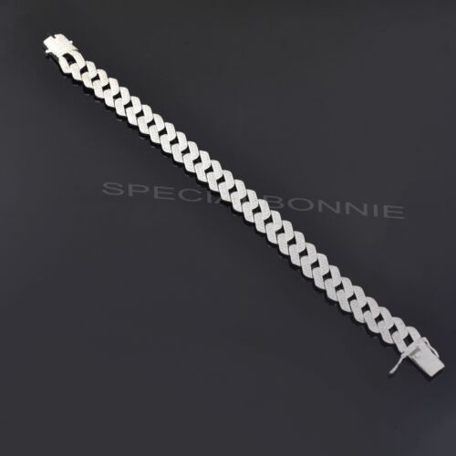 Certified 5Ct Diamonds Cuban Men's Link Bracelet in 925 Silver, 8 Inches - Picture 8 of 12