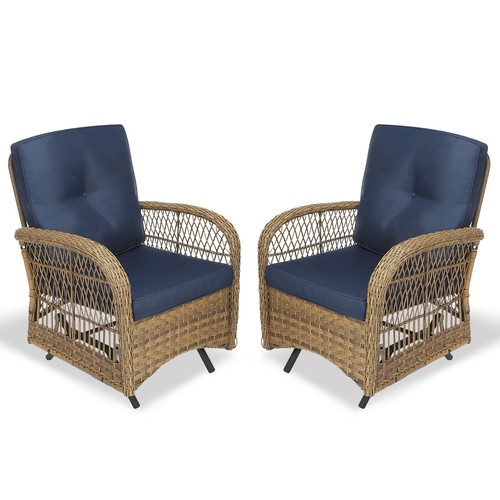 3-Piece Outdoor Conversation Bistro Set, Patio Glider Rocking Chairs Rattan Sets - Picture 4 of 48