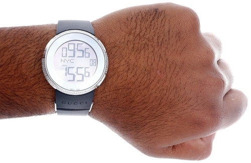 Diamond Gucci I-Gucci Watch Mens Digital YA114202 Black Rubber Band 2.50 CT. - Picture 9 of 9