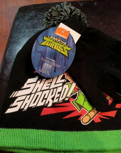 Shell Shocked Teenage Mutant Ninja Turtles Nickelodeon Beanie & Gloves Set NWT - Picture 2 of 4