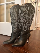 Antonio Melani Women Leather Tall Heel Western Boots Sz 9m Pull On W/zipper