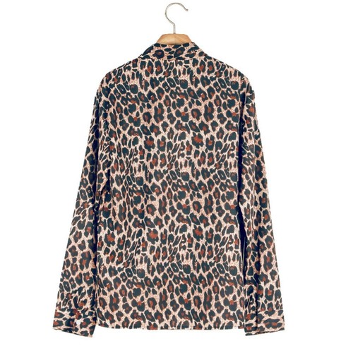Mode Herren Leopardenmuster Revers lässig locker Knopf schmal Langarm Tops Hemd - Bild 8 von 14